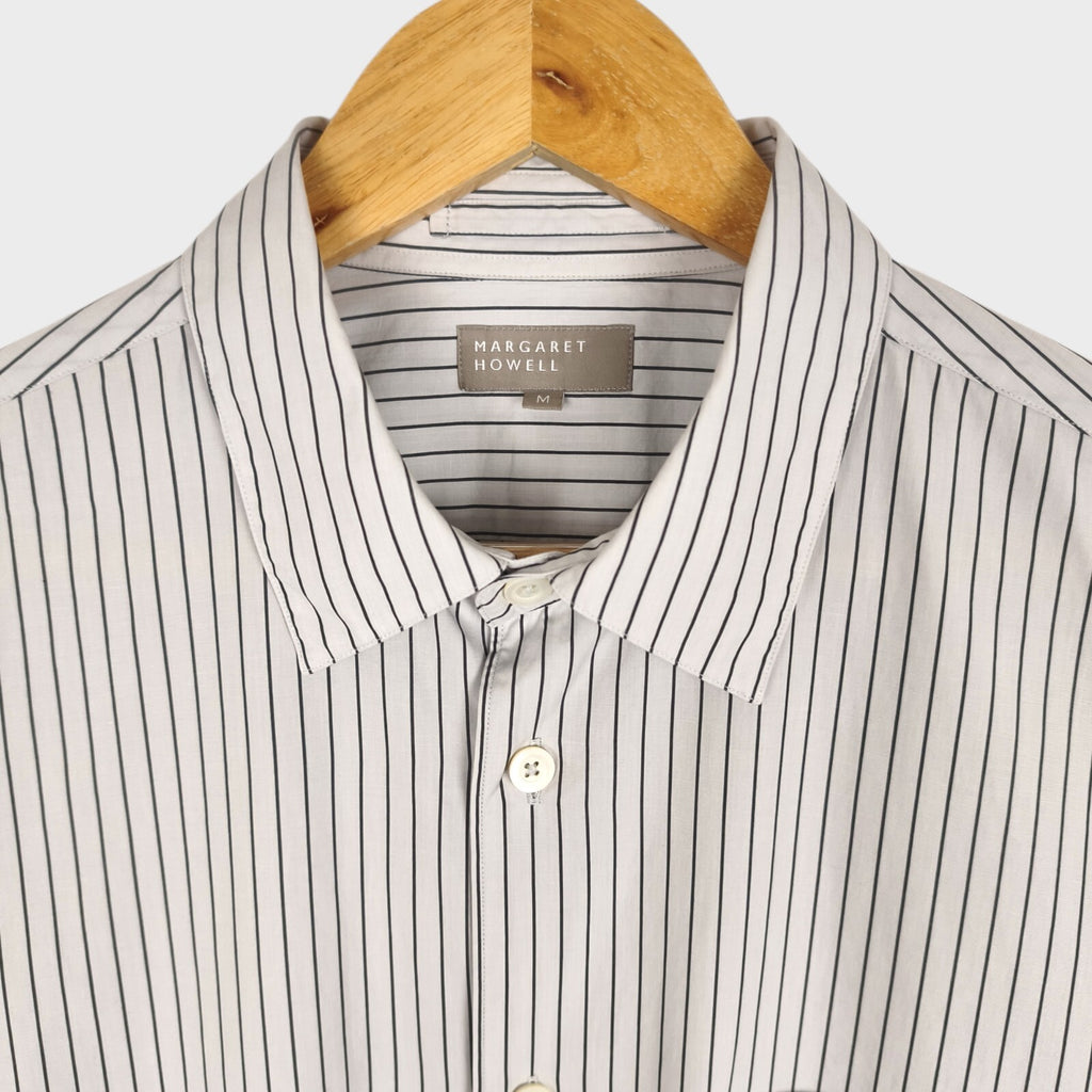 MARGARET HOWELL Men's White Striped Short Sleeved Shirt