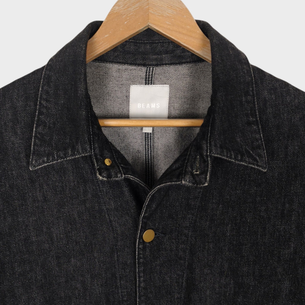 BEAMS Men's Dark Grey Boxy Fit Denim Trucker Jacket