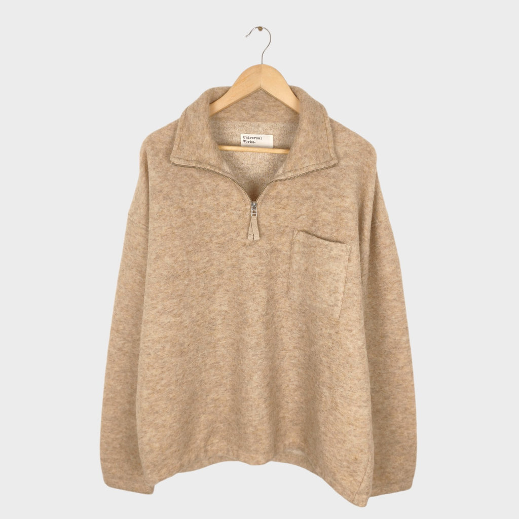 UNIVERSAL WORKS Men's Cream Wool Fleece Ramsay Quarter Zip Pullover Jumper