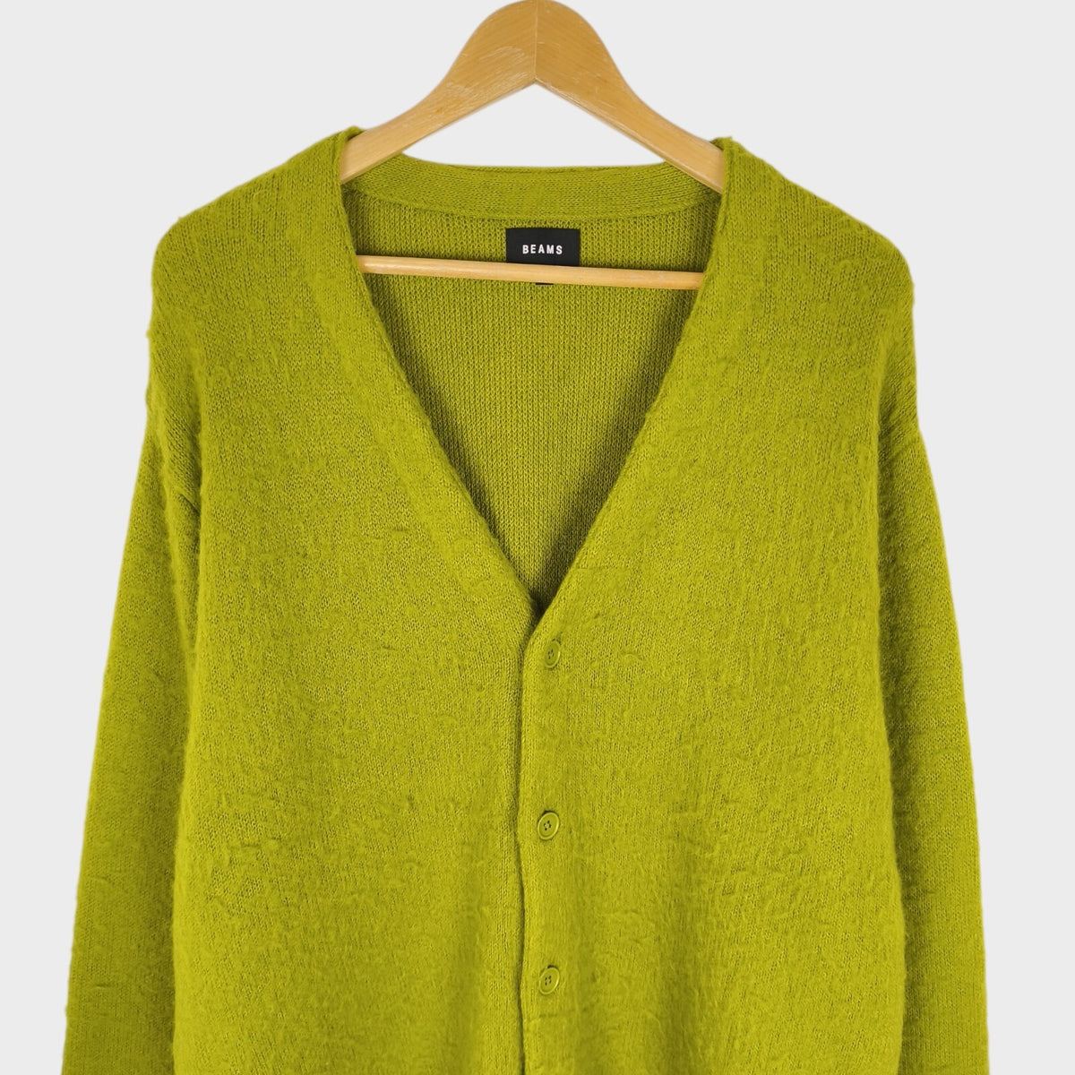 BEAMS Men's Lime Green Mohair Blend Shaggy Grunge Cardigan