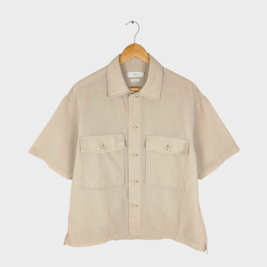 BEAMS B:MING Men's Cream Boxy Fit Short Sleeved Utility Shirt