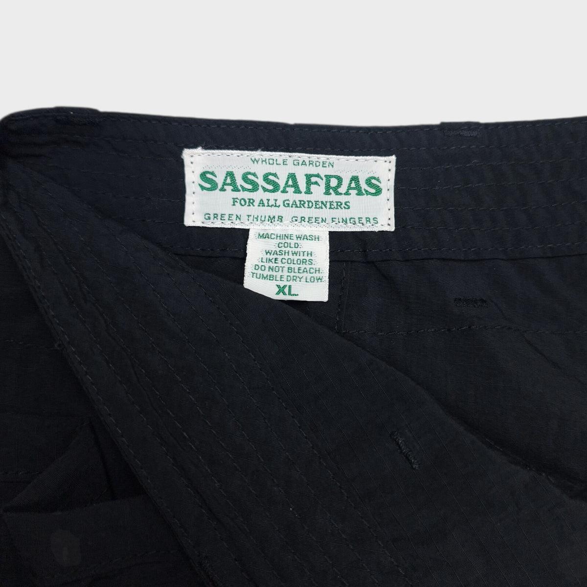 SASSAFRAS Men's Made in Japan Black Whole Hole Nylon Ripstop Cargo Shorts