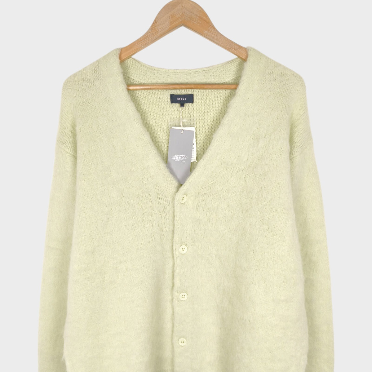 BEAMS Men's Light Yellow Mohair Blend Shaggy Grunge Cardigan