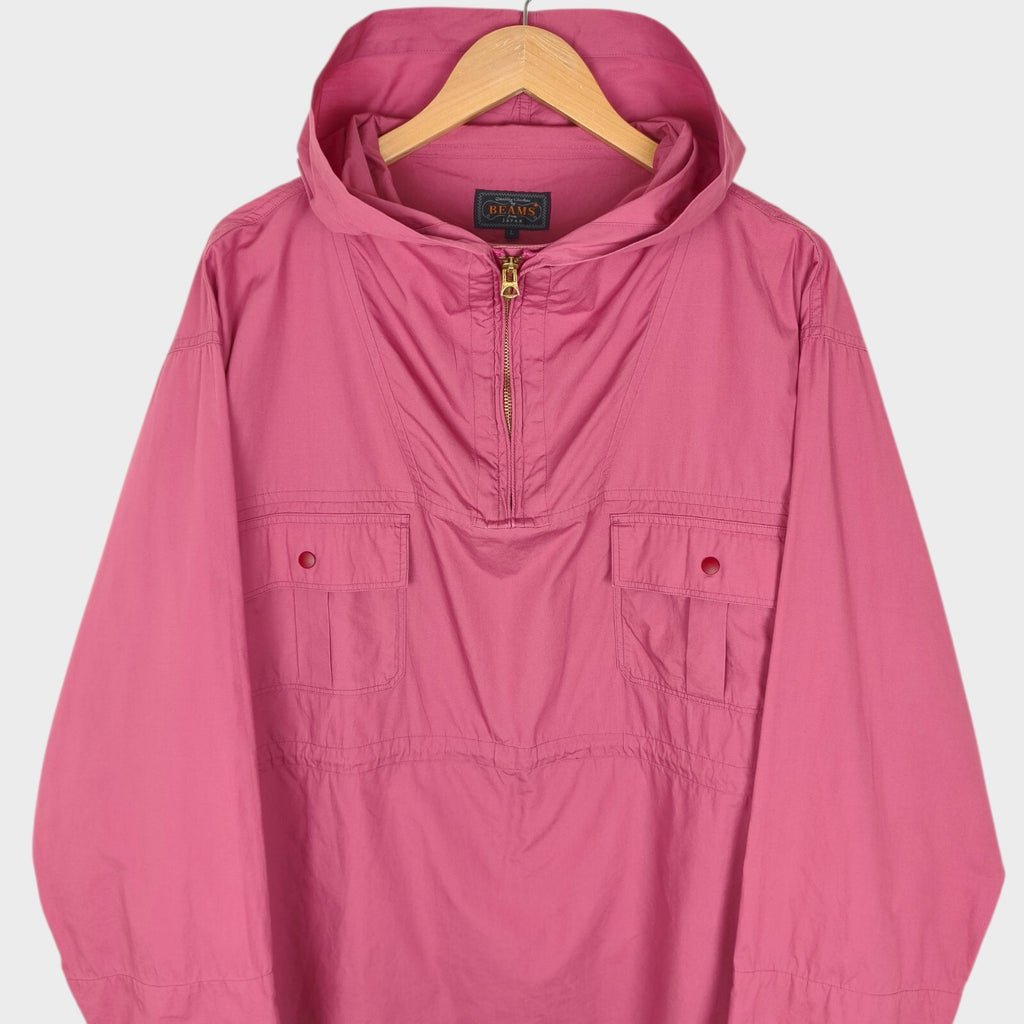 BEAMS PLUS Men's Pink Oversized Smock Anorak Parka Jacket