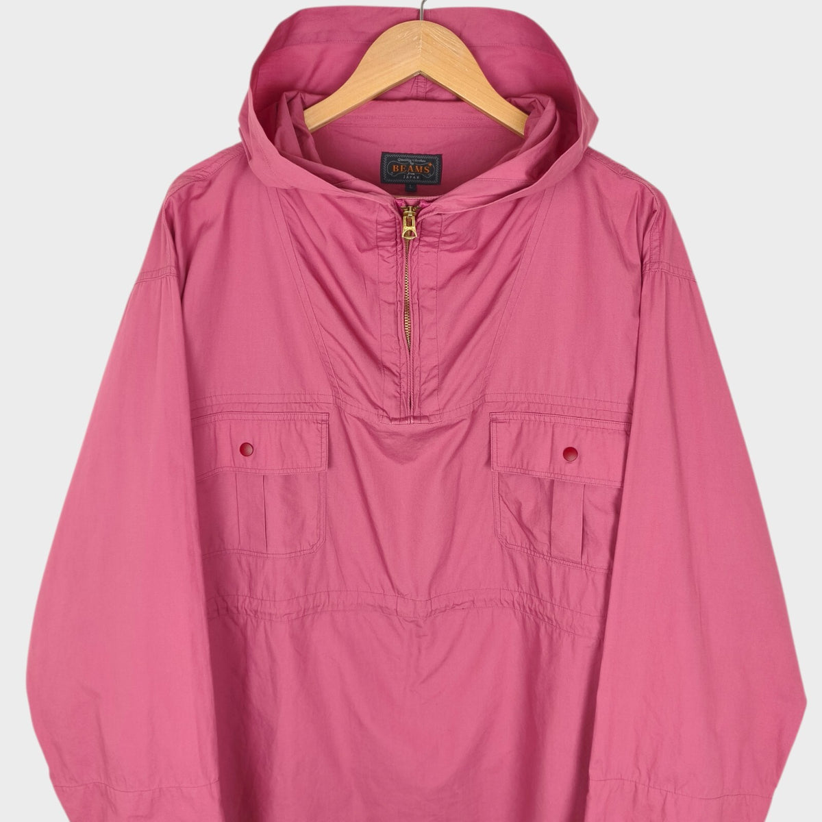 BEAMS PLUS Men's Pink Oversized Smock Anorak Parka Jacket