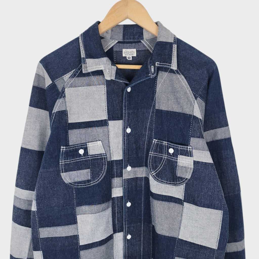 AOZORA BLUE HEAVEN Japan Men's Blue Denim Patchwork Overshirt