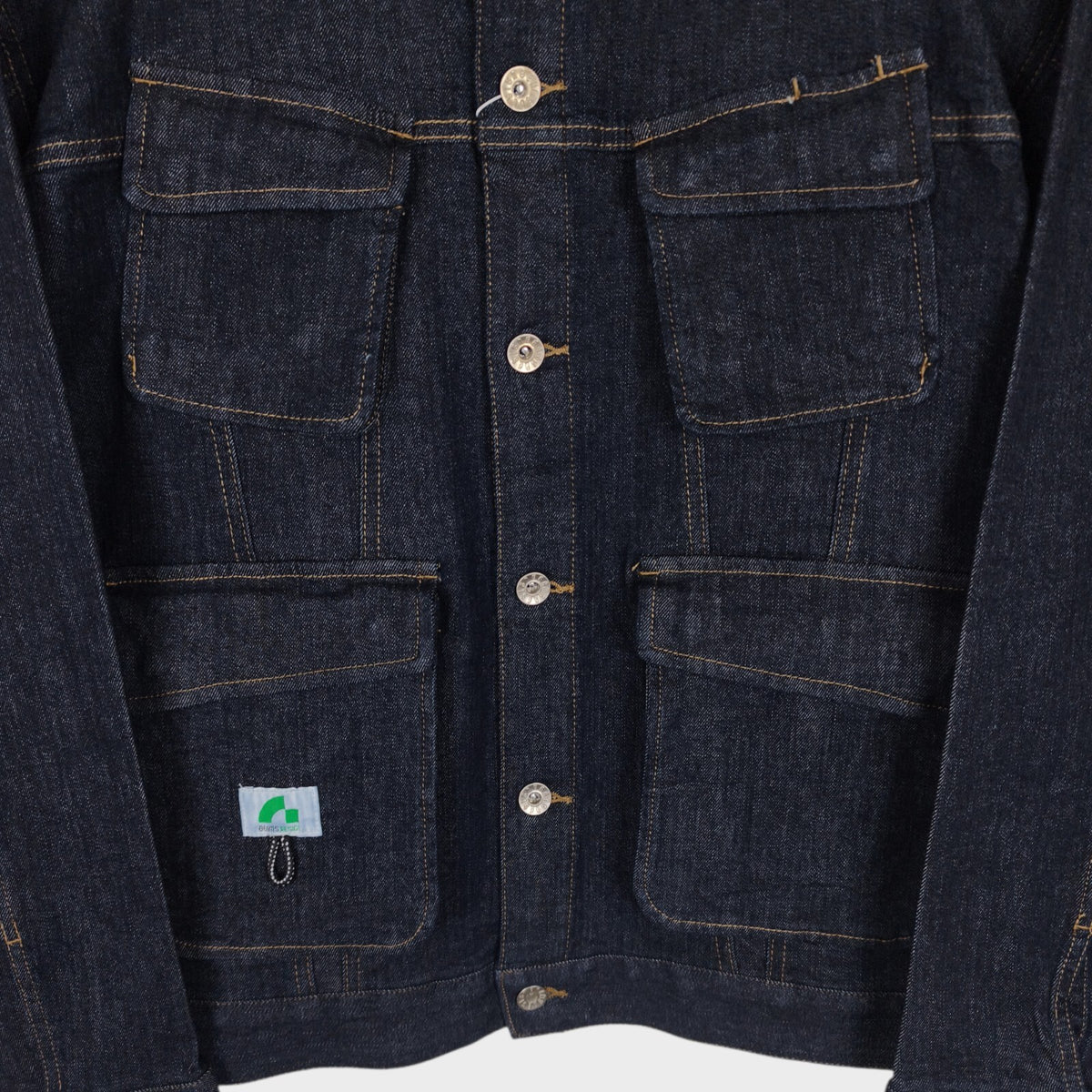 BEAMS Men's Dark Blue Cropped Denim Utility Chore Jacket