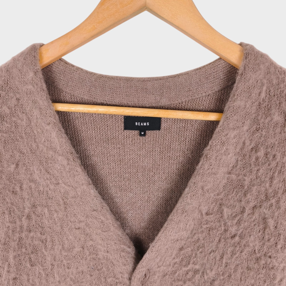 BEAMS Men's Mauve Mohair Blend Shaggy Grunge Cardigan