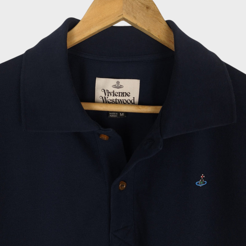 VIVIENNE WESTWOOD Men's Navy Blue Embroidered Orb Logo Polo Shirt