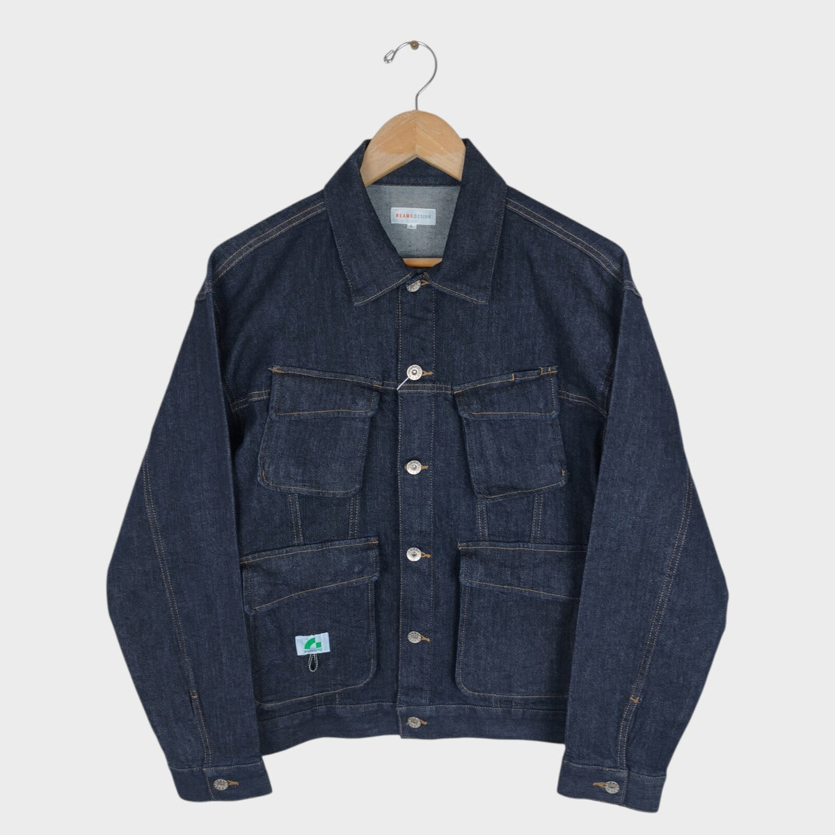 BEAMS Men's Dark Blue Cropped Denim Utility Chore Jacket