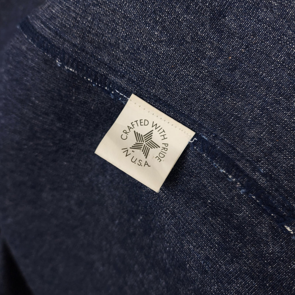 NEEDLE FACE Men's Made in USA Rigid Denim Shawl Collar Chore Jacket