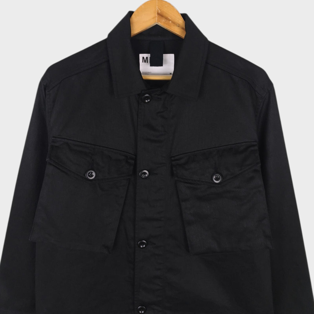MHL MARGARET HOWELL Men's Black Cotton/Linen Blend Cropped Military Jacket