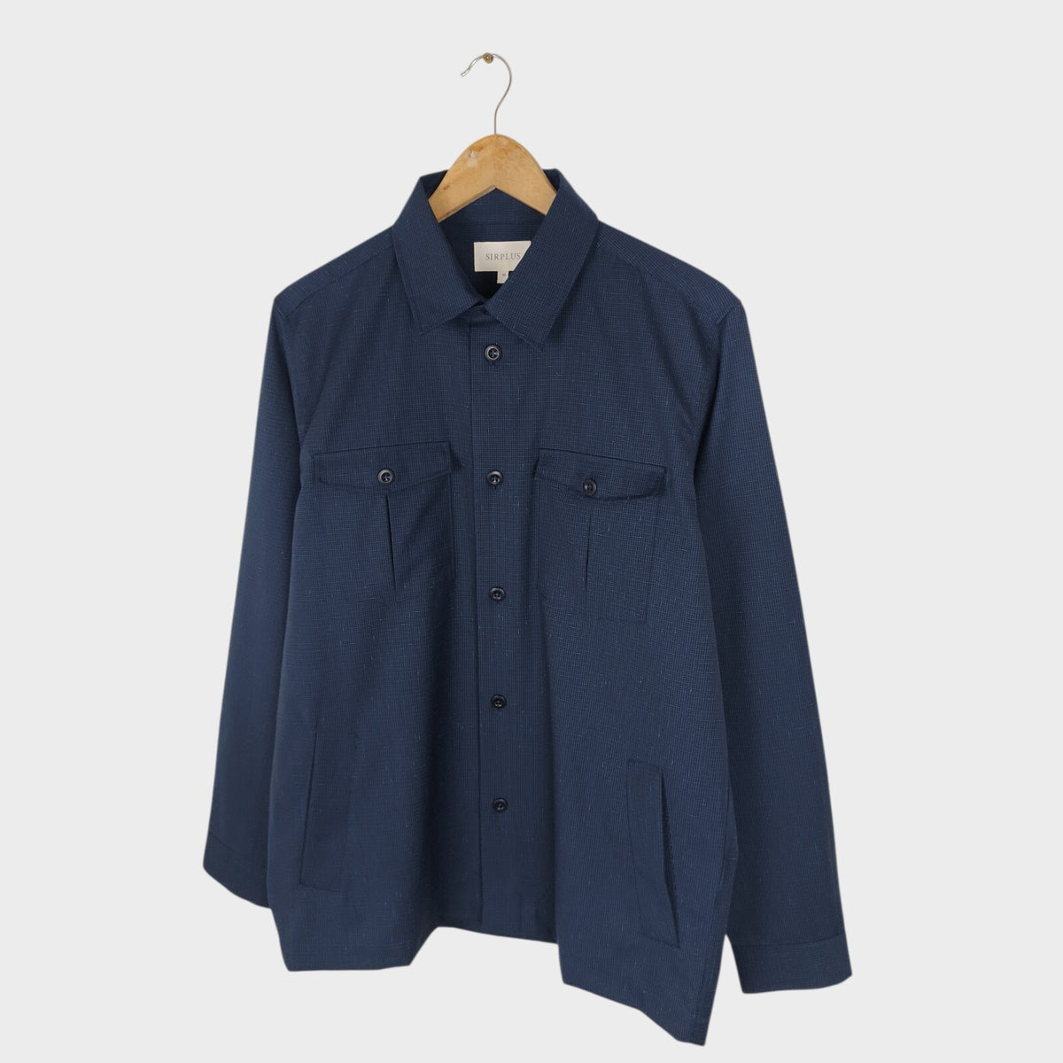 SIRPLUS Men's Navy Blue Wool/Cotton Blend Overshirt