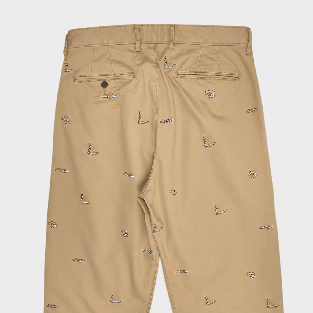 BEAMS PLUS x J.CREW Men's Beige Surfer Embroidery Pleated Chino Trousers