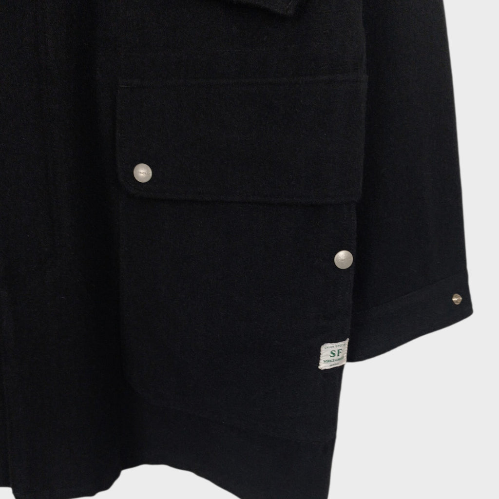 SASSAFRAS Men's Made in Japan Black Wool Blend Fall Leaf Tube Coat Jacket