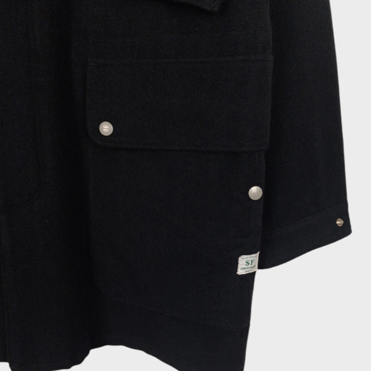 SASSAFRAS Men's Made in Japan Black Wool Blend Fall Leaf Tube Coat Jacket