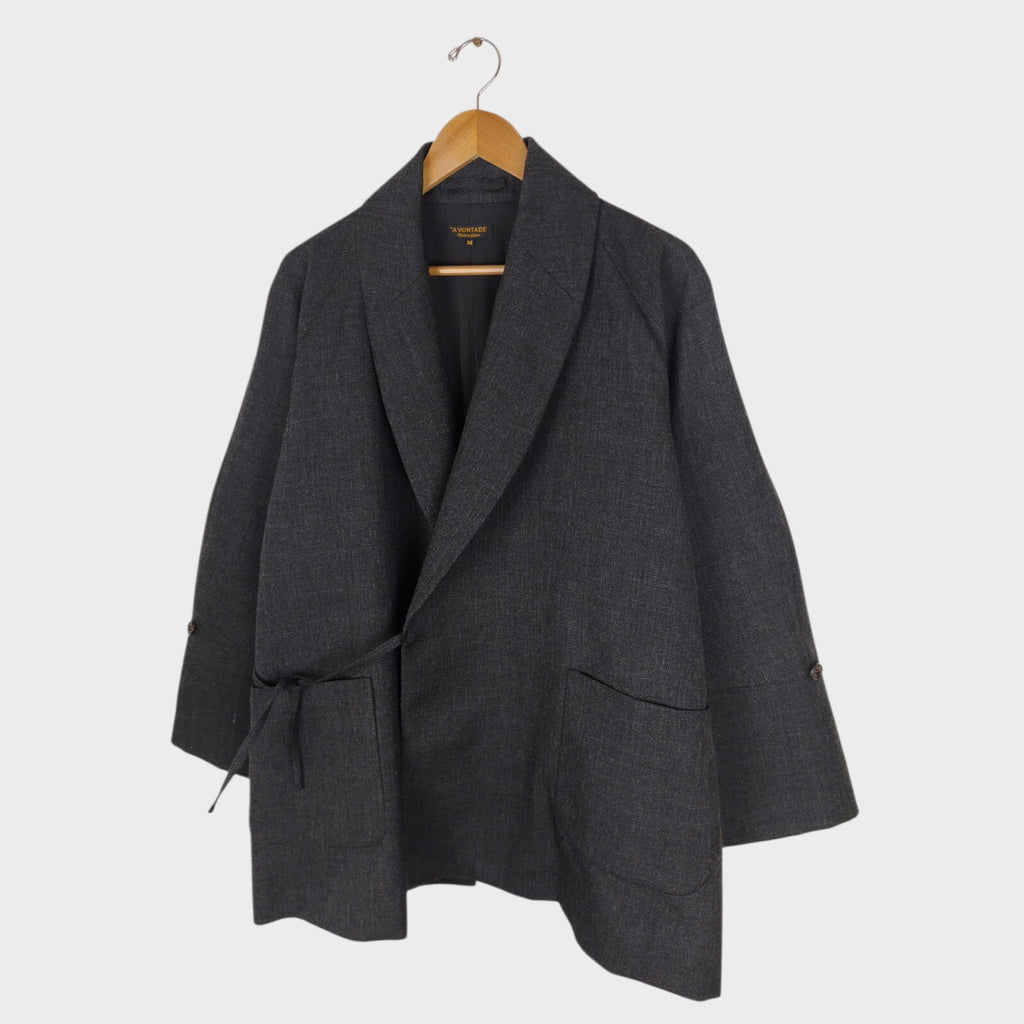 A VONTADE Men's Made in Japan Dark Grey Wool Robe Kimono Coat