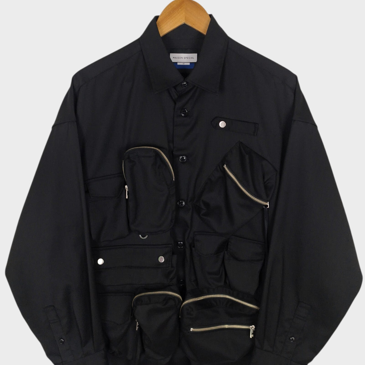 MAISON SPECIAL Japan Men's Black Wool Blend Multi Pocket Overshirt Jacket