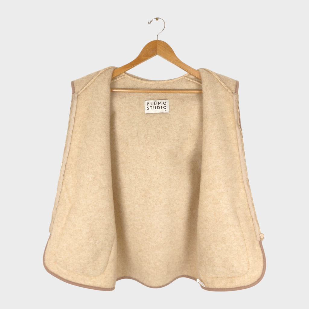PLUMO STUDIO Women's 100% Wool Pile Fleece Hooded Zip Vest Gilet