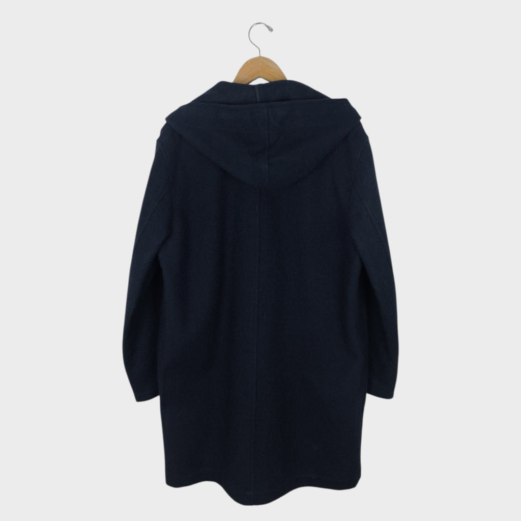 MHL MARGARET HOWELL Men's Dark Navy Blue 100% Wool Hooded Coat