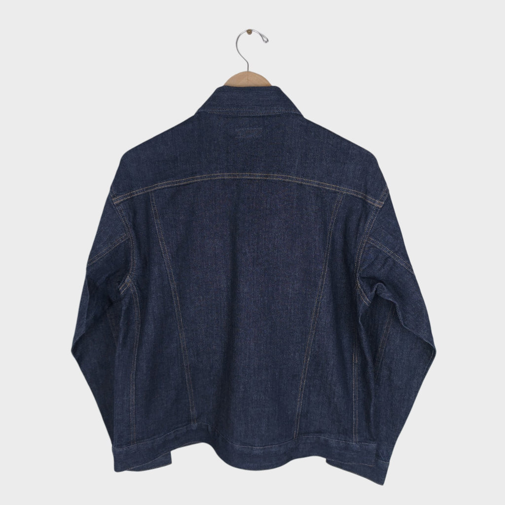 BEAMS Men's Dark Blue Cropped Denim Utility Chore Jacket