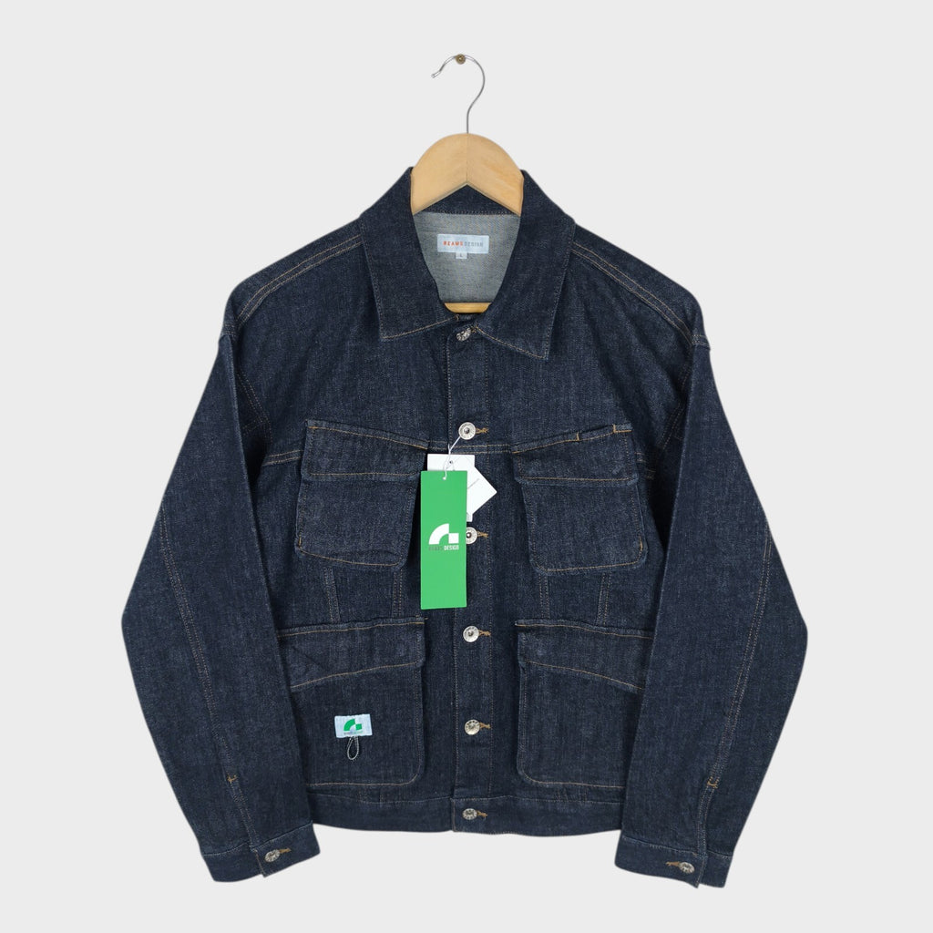 BEAMS Men's Dark Blue Cropped Denim Utility Chore Jacket