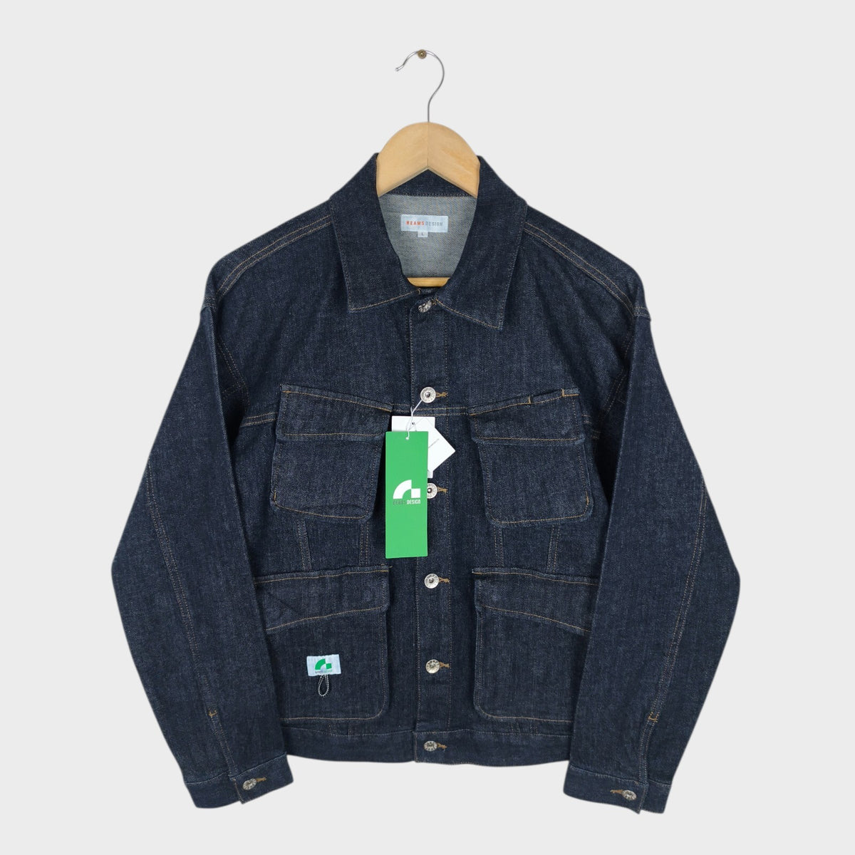 BEAMS Men's Dark Blue Cropped Denim Utility Chore Jacket