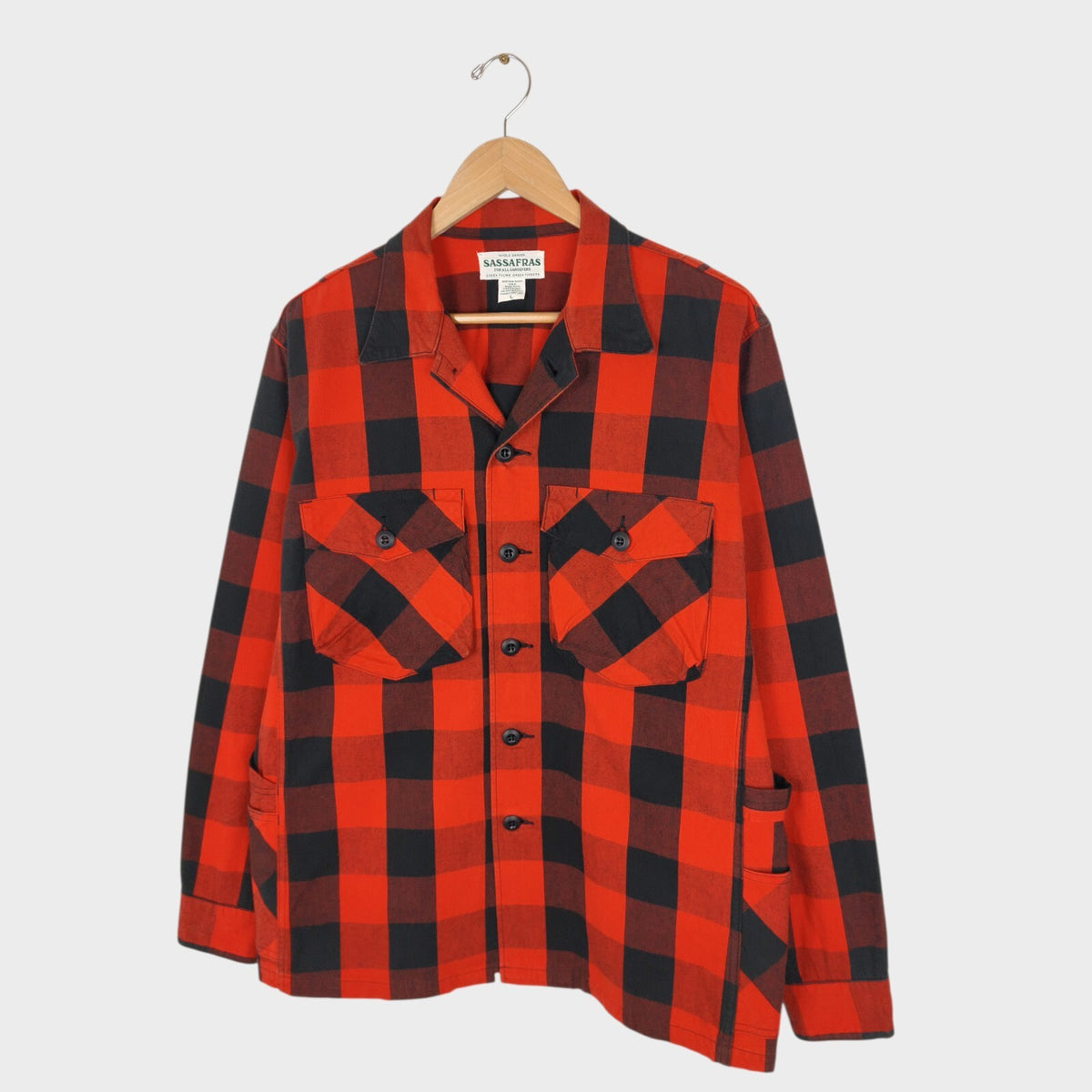 SASSAFRAS Men's Made in Japan Buffalo Plaid Check Gardener Overshirt