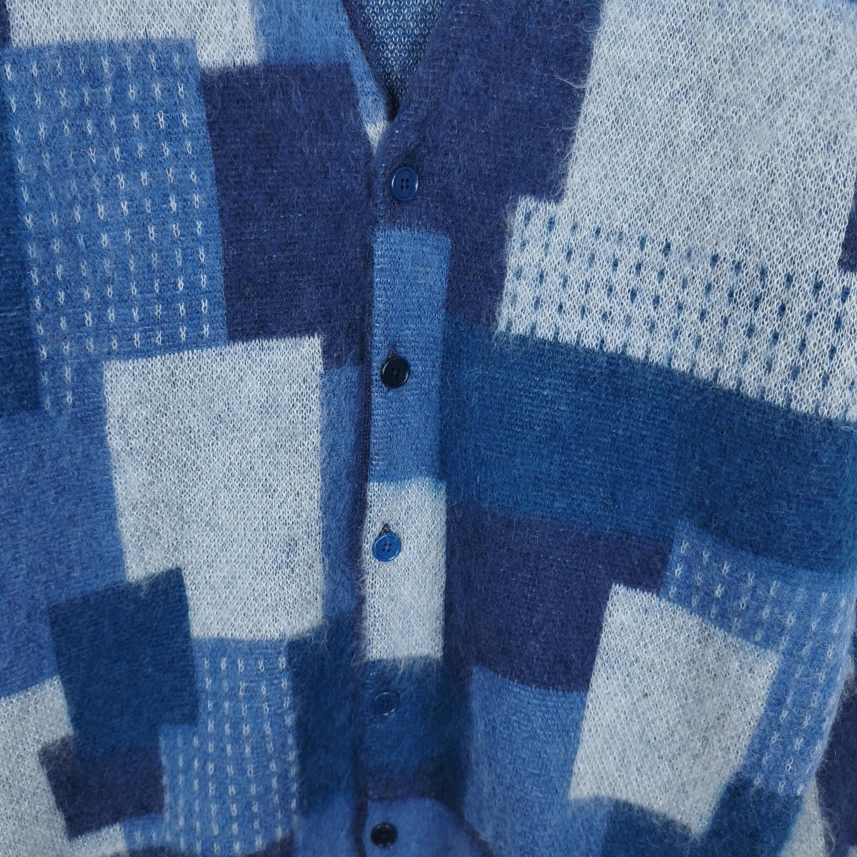 BEAMS JAPAN Men's Made in Japan Blue Boro Jacquard Shaggy Mohair Cardigan