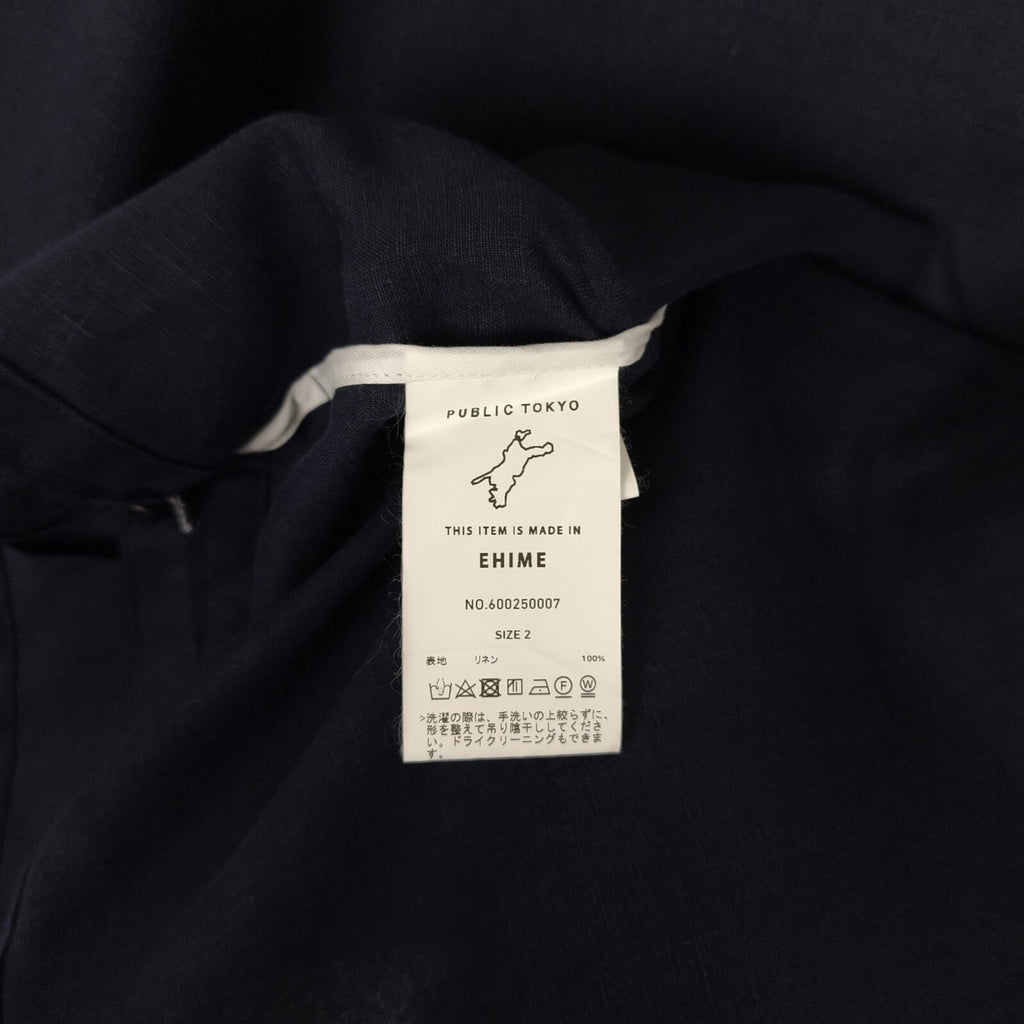 PUBLIC TOKYO Men's Navy Blue Made in Japan 100% Linen V-Neck Utility Jacket