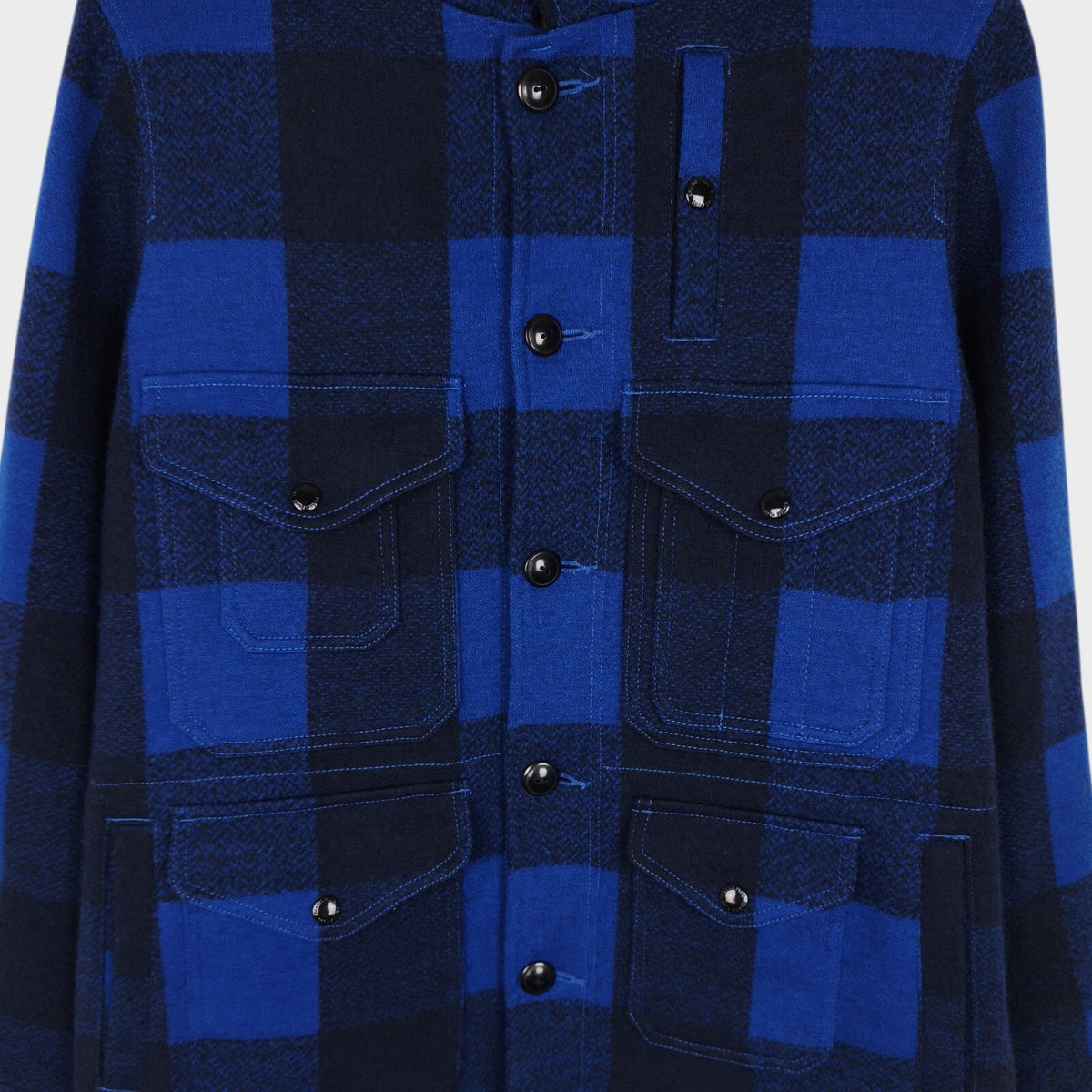 BEAMS PLUS Men's 100% Wool Blue Check Hooded Mackinaw Cruiser Jacket
