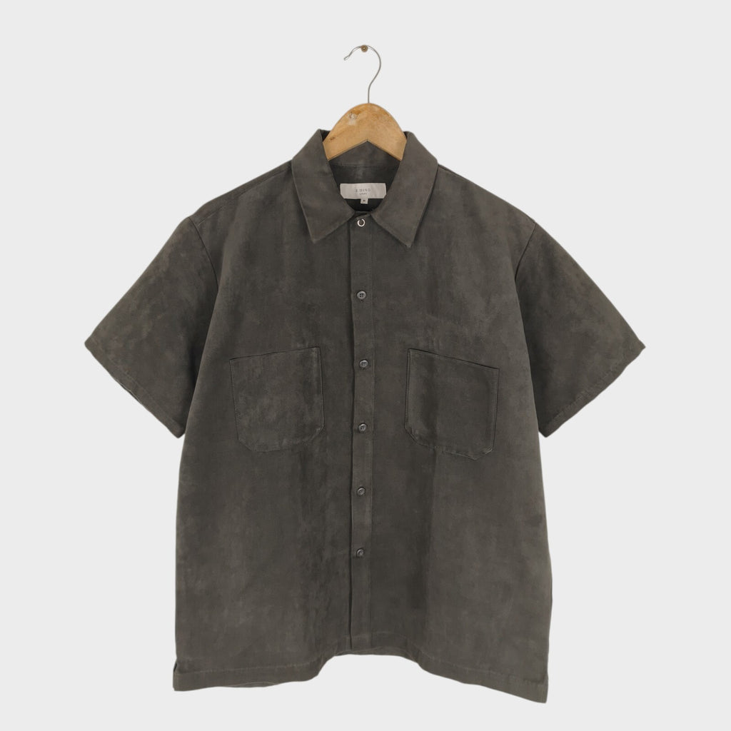 BEAMS B:MING Men's Dark Grey Faux Suede Short Sleeved Shirt