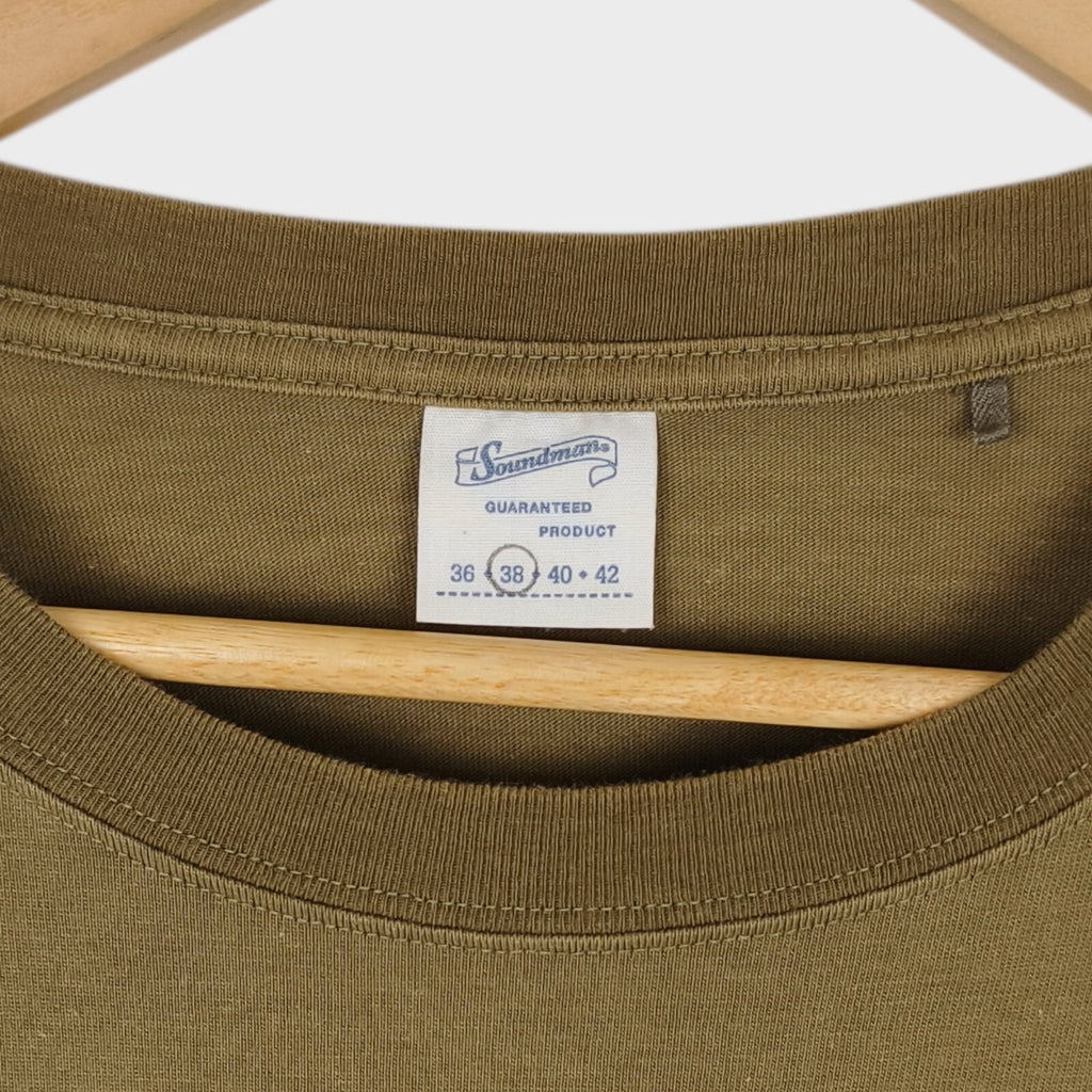 SOUNDMAN Men's Made in Japan Khaki Cotton Nylon Two-Tone Pocket T-Shirt