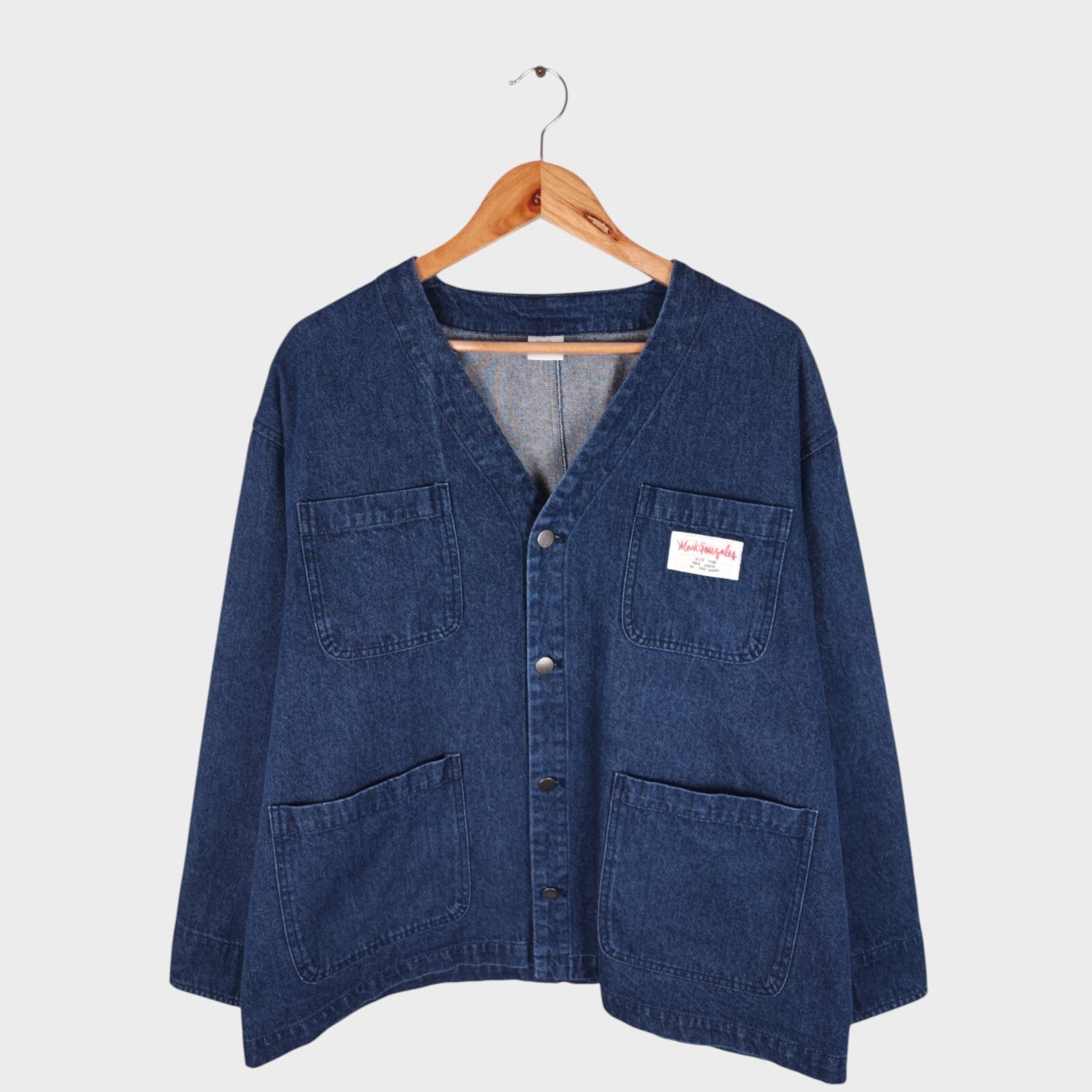 MARK GONZALES Men's Oversized Fit Blue V-Neck Engineer Chore Jacket