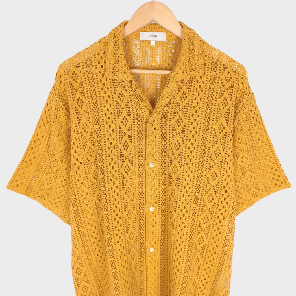 BEAMS B:MING Men's Yellow Crochet Short Sleeved Shirt