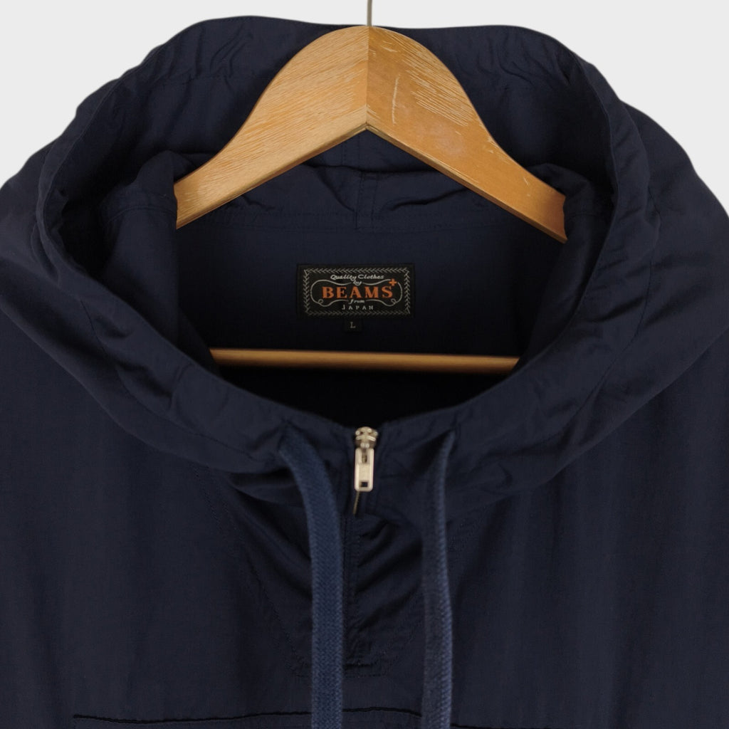 BEAMS PLUS Men's Navy Blue Oversized Fit Smock Anorak Parka Jacket