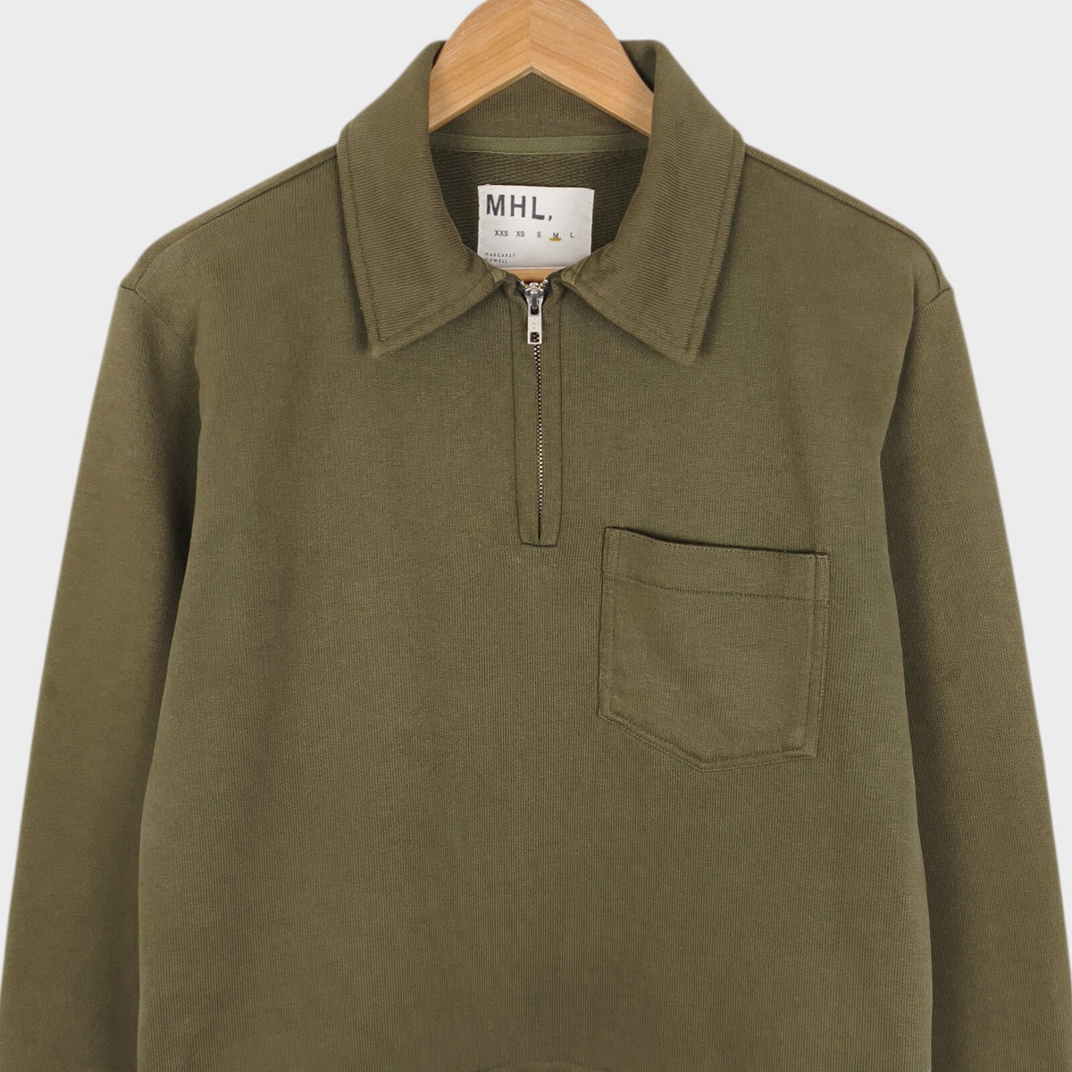 MHL MARGARET HOWELL Women's Olive Green Dry Loopback Jersey Track Sweatshirt