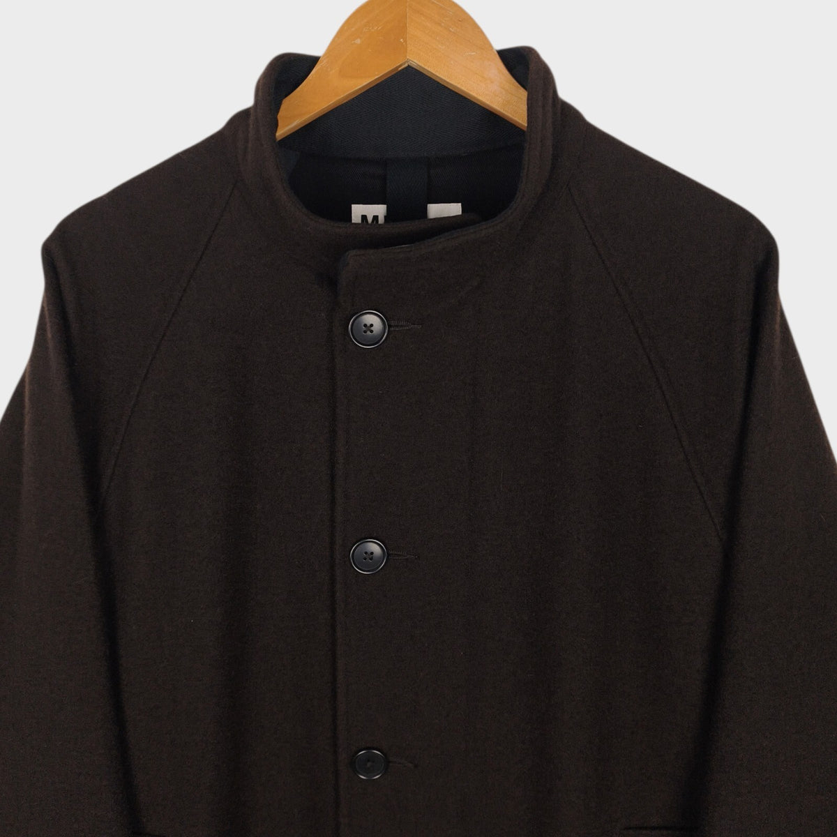 MHL MARGARET HOWELL Men's Brown Heavyweight 100% Melton Wool Stand Collar Coat