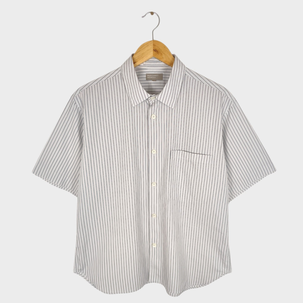 MARGARET HOWELL Men's White Striped Short Sleeved Shirt