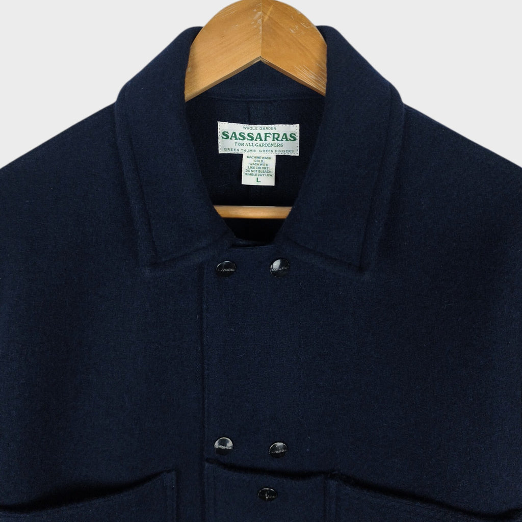 SASSAFRAS Men's Made in Japan Navy Blue Melton Wool Leaf Blower Jacket