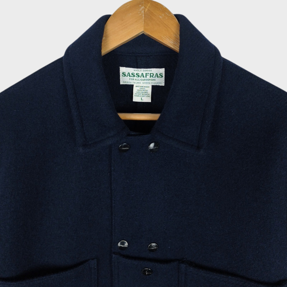 SASSAFRAS Men's Made in Japan Navy Blue Melton Wool Leaf Blower Jacket