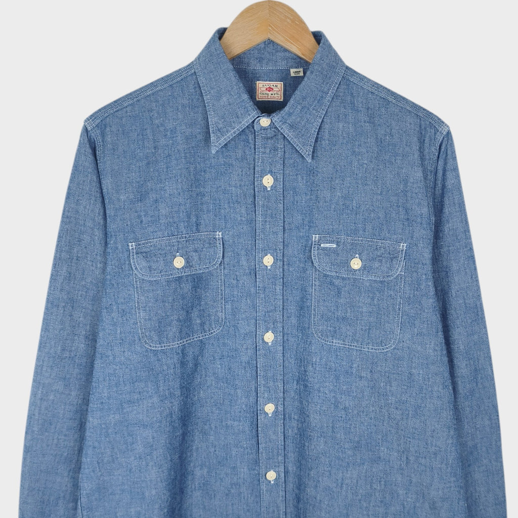 SUGAR CANE Men's Made in Japan Blue Chambray Work Shirt