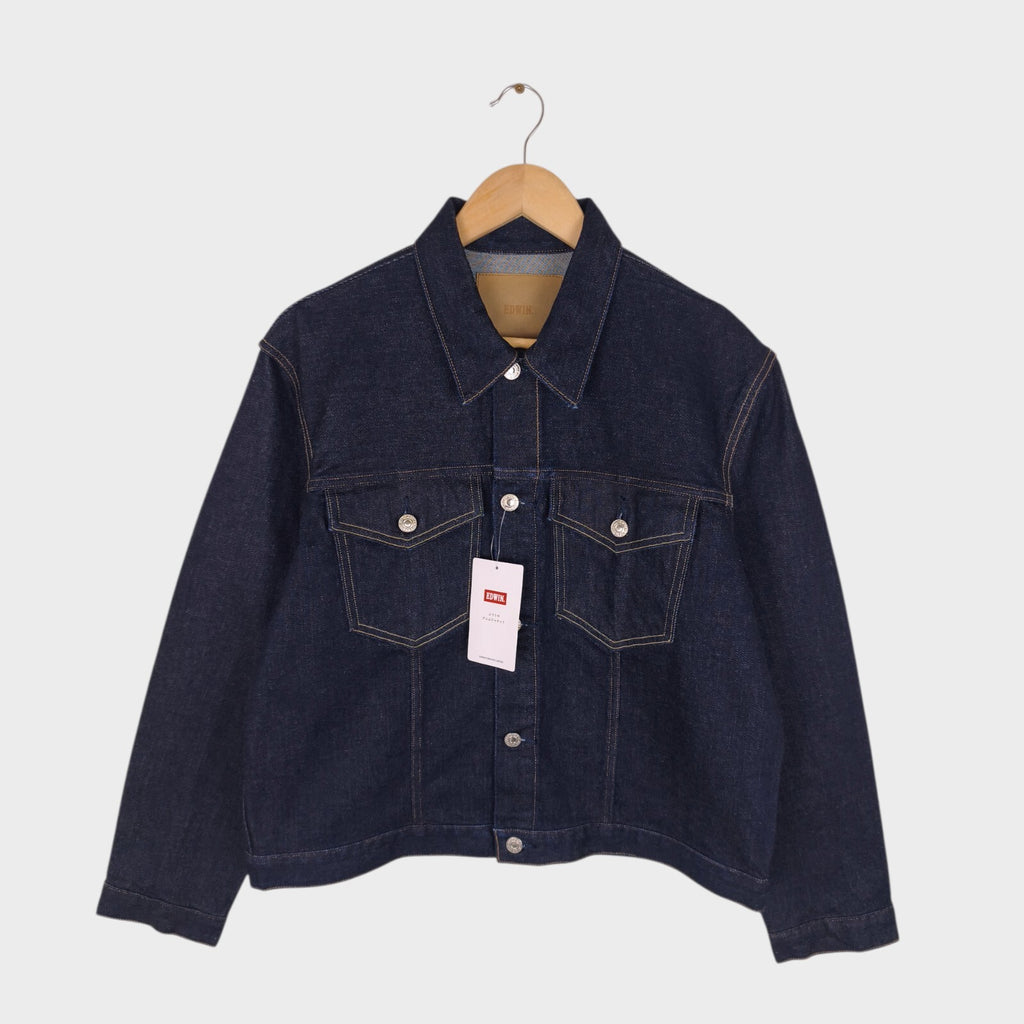 EDWIN Japan Men's Dark Blue Cropped Trucker Jacket