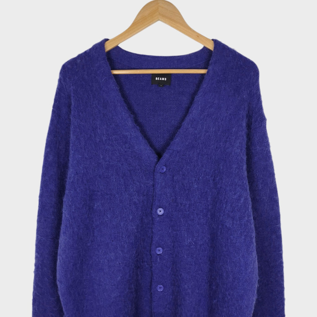BEAMS Men's Purple Mohair Blend Shaggy Grunge Cardigan