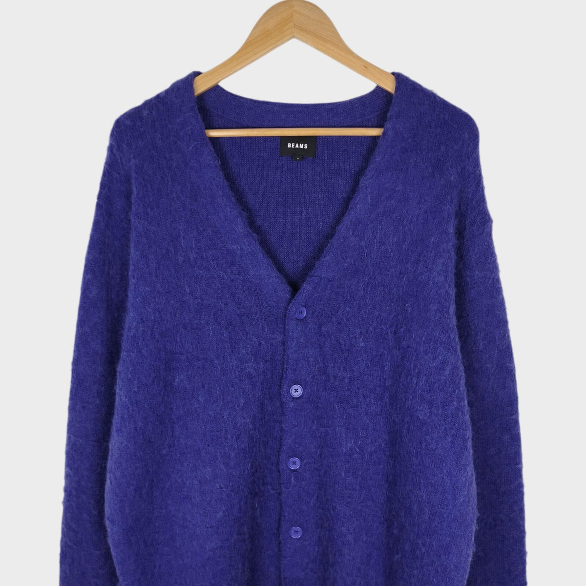 BEAMS Men's Purple Mohair Blend Shaggy Grunge Cardigan