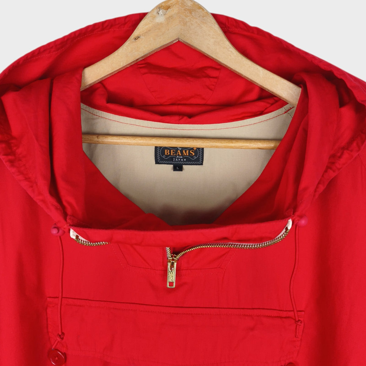 BEAMS PLUS Men's Red Sports Euro Anorak Parka Smock Jacket
