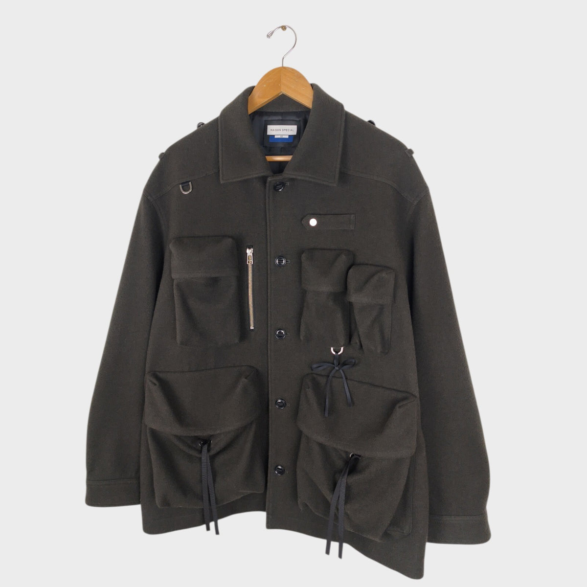 MAISON SPECIAL Japan Men's Grey 100% Wool Military Utility Jacket