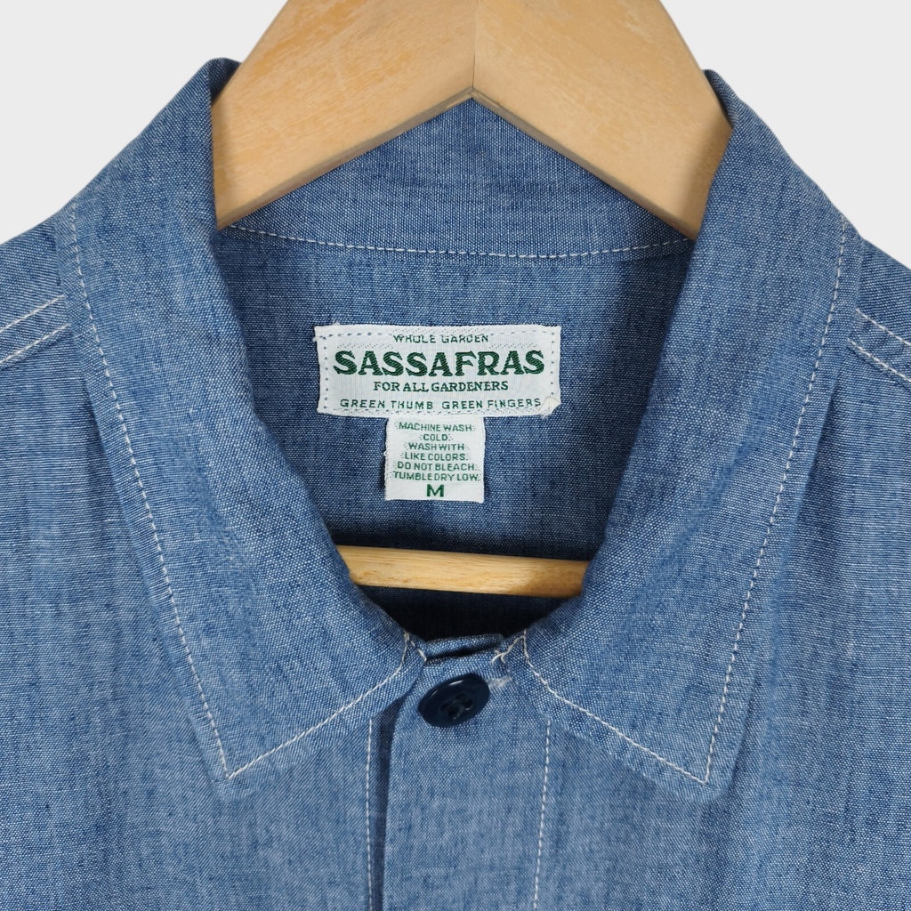 SASSAFRAS Men's Made in Japan Blue 5oz Chambray Digs Crew Half Shirt