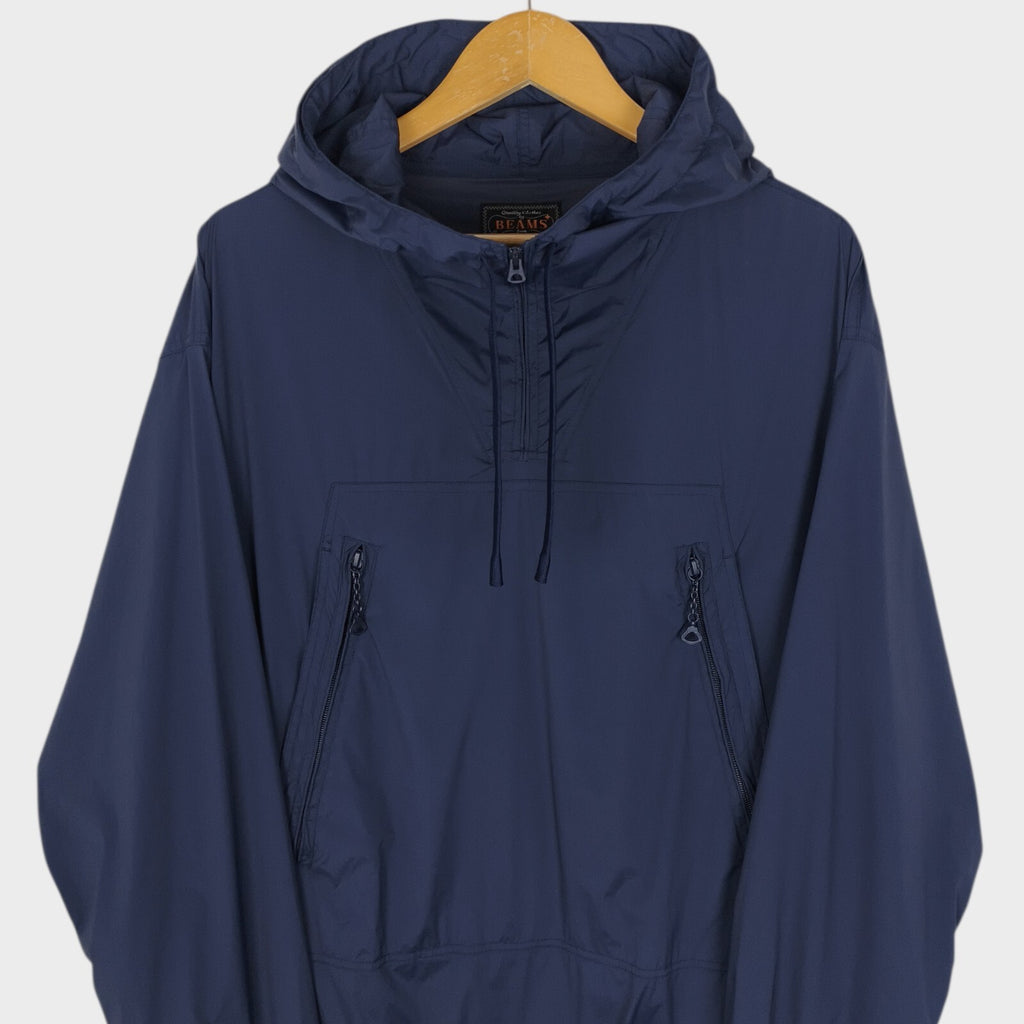 BEAMS PLUS Men's Navy Blue Oversized Fit Smock Anorak Parka Jacket