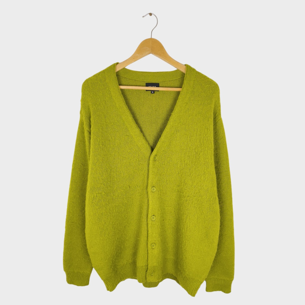 BEAMS Men's Lime Green Mohair Blend Shaggy Grunge Cardigan